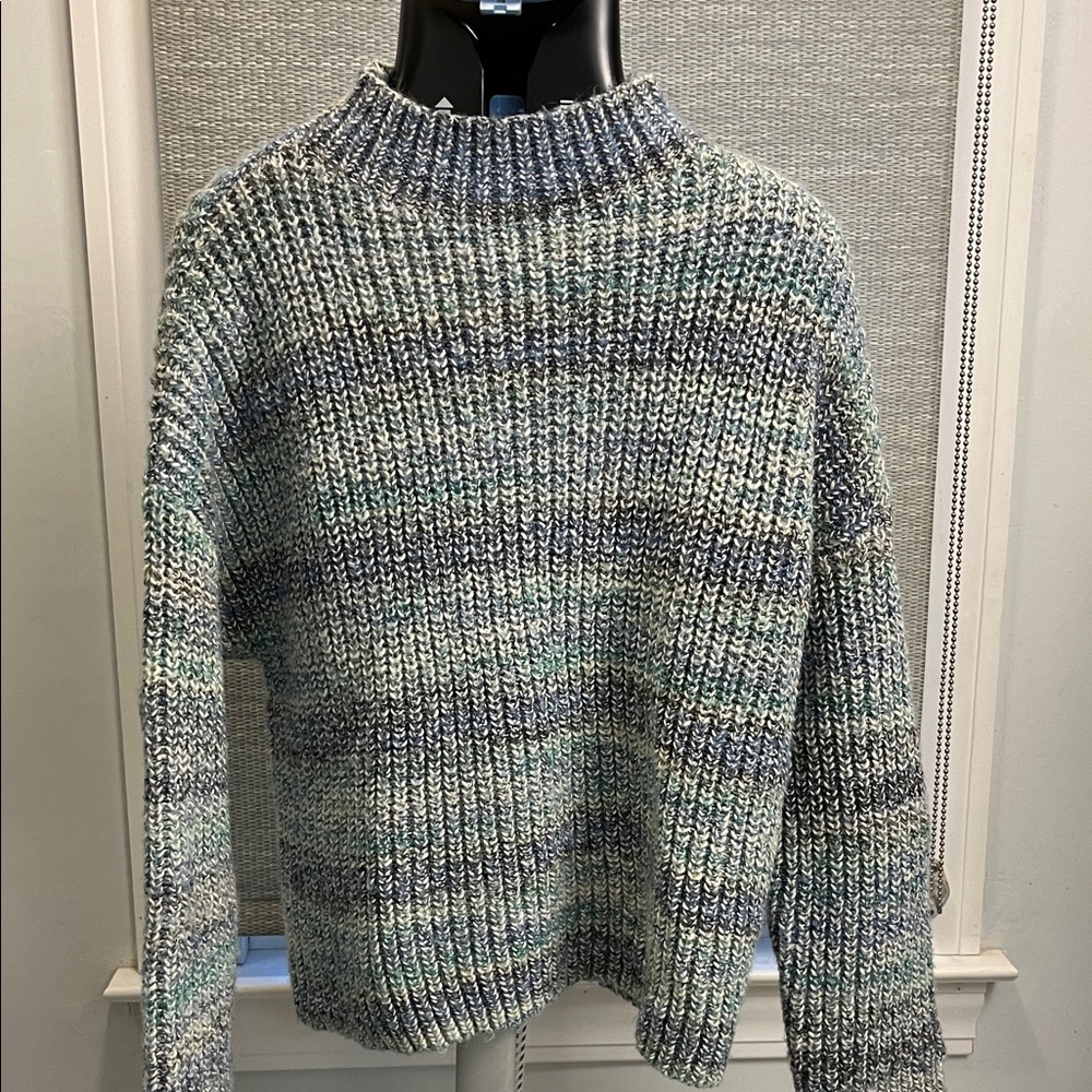 LOFT Blue and Green Mockneck Sweater